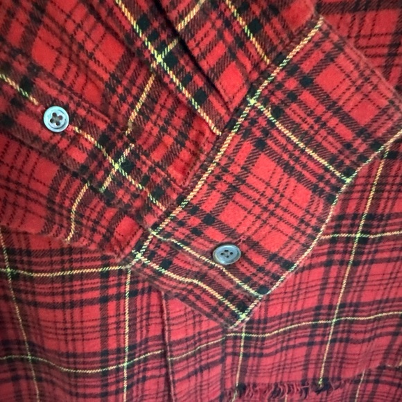Frame women’s XL red plaid flannel shirt raw hem - Picture 5 of 7